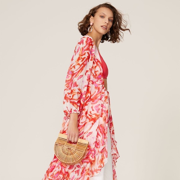 MISA LA Rose Talitha Layering Sheer Print Duster Maldive Marble Sz S - Picture 2 of 7